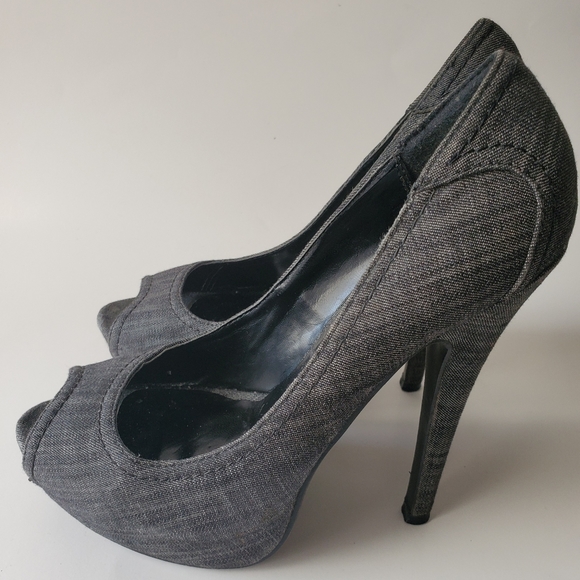 DENIM HEELS sz 7.5 - Picture 1 of 3